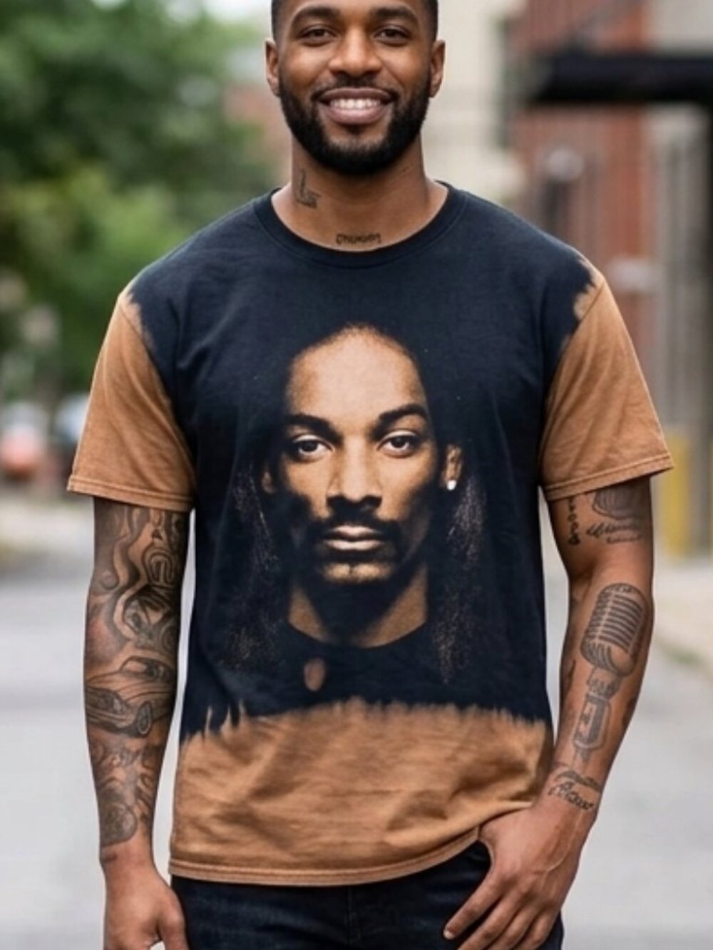 Snoop Dogg Mens Black & Brown Dip Dye Big Snoop Dogg Face Shirt New Medium